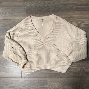 Free People Cream V-Neck Sweater